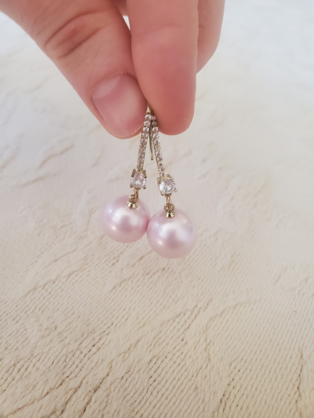 Elegant Pink Pearl Drop Earrings with Gold And Crystal Accents